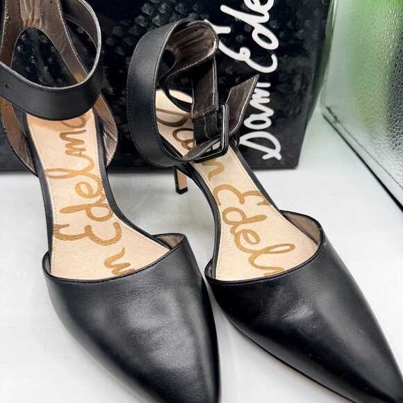 ✨ Sam Edelman “Okala” Black Leather Ankle Strap D’Orsay Heels – Size 8 – - Picture 1 of 12